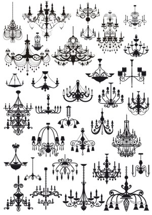 Collection of Black Silhouette Vintage Chandeliers Free Vector