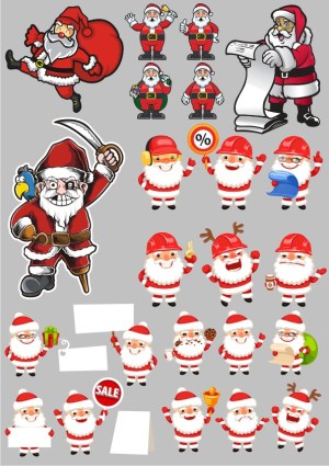 Diverse Santa Claus Cartoon Vector Set with Props and Expressions Free Vector