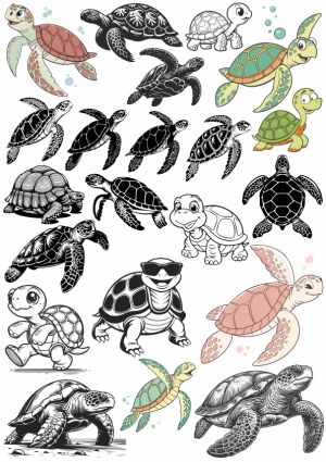 Collection of Various Turtle and Tortoise Illustrations and Cartoons Free Vector