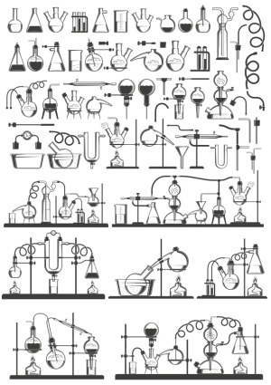 Detailed Scientific Laboratory Glassware and Experiment Setup Vectors Free Vector