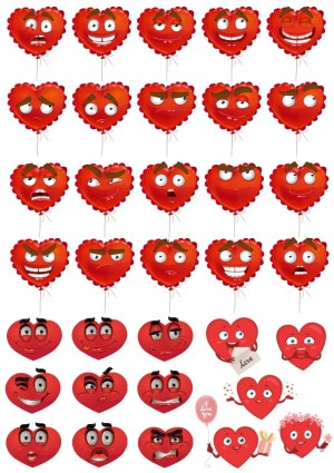 Heart-Shaped Balloons with Various Expressive Faces Cartoon Vector Set Free Vector