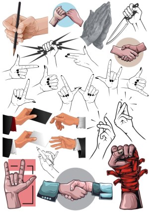 Collection of Various Hand Gestures and Actions Vector Free Vector