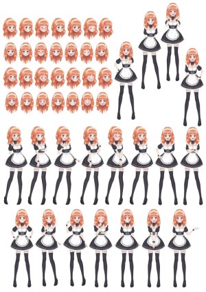 Anime Style Maid Character with Multiple Facial Expressions and Poses Free Vector