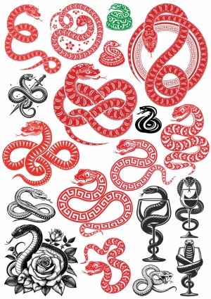 Decorative Red and Black Snake Vector Illustrations Collection Free Vector
