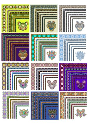 Ornamental Decorative Corner Borders with Stylized Animal Masks Free Vector