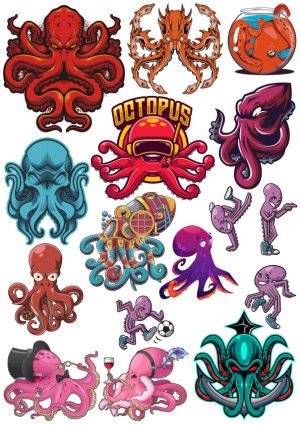 Collection of Colorful Octopus Vector Illustrations Free Vector