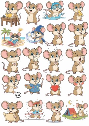 Cute Cartoon Mouse Characters Showing Various Activities and Emotions Free Vector