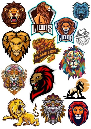 Collection of Stylized Lion and Tiger Vector Logos and Illustrations Free Vector