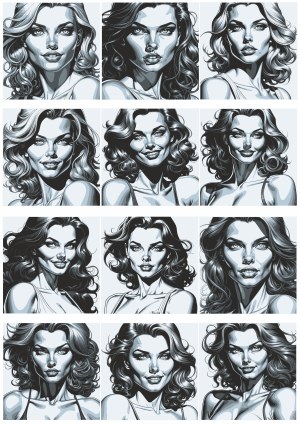 Monochrome Vector Portraits of Women with Curly Hair Free Vector