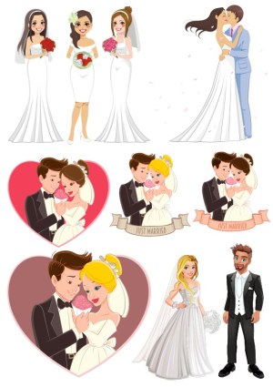 Wedding Couples and Brides Illustrated Vector Set Free Vector