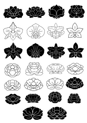 Collection of Orchid and Peony Flower Vector Silhouettes and Outlines Free Vector