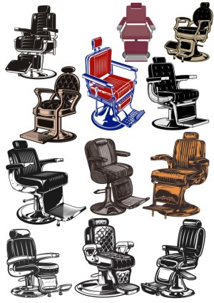 Collection of Vintage Barber Chairs Vector Illustrations Free Vector