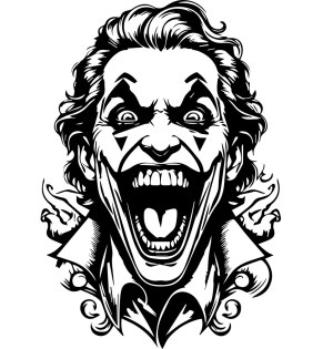 Black and White Vector Illustration of Joker Face Laughing Free Vector