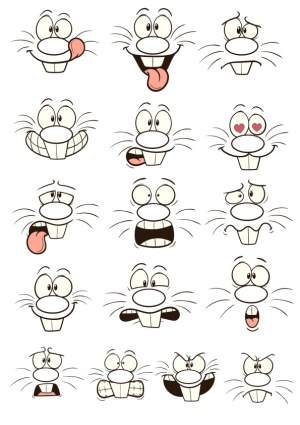 Set of Cartoon Rabbit Faces with Various Expressions Free Vector