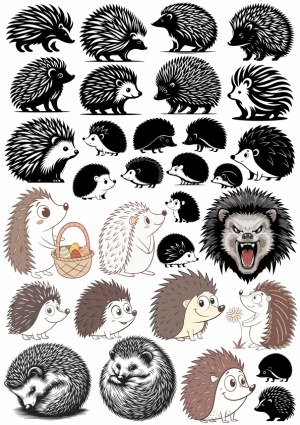 Collection of Stylized Hedgehog and Porcupine Vector Illustrations Free Vector