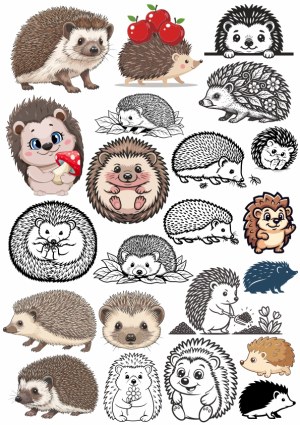 Collection of Cute and Stylized Hedgehog Illustrations and Cartoons Free Vector
