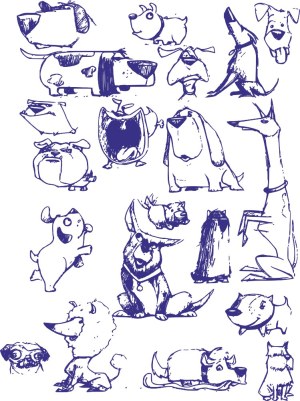 Hand-Drawn Sketches of Various Cartoon Dogs Free Vector