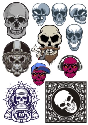 Collection of Various Stylized Skull Vector Illustrations Free Vector