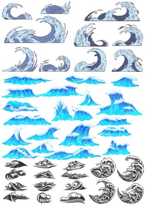 Variety of Ocean Wave Vector Illustrations and Icons Free Vector