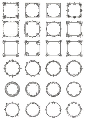 Decorative Square and Circular Vector Frames with Ornate Flourishes Free Vector