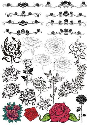Decorative Rose Flowers and Floral Borders Vector Collection Free Vector
