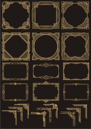 Art Deco Golden Frame and Corner Vector Set Free Vector