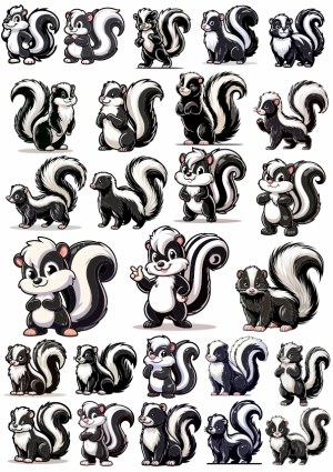 Collection of Cartoon Skunk Vector Illustrations Free Vector