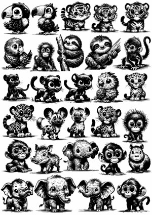 Collection of Cute Baby Jungle and Savanna Animals Vector Illustrations Free Vector