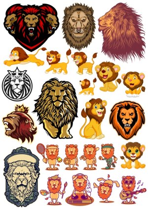 Collection of Lion Vector Illustrations in Various Styles and Poses Free Vector