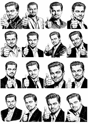 Set of Male Thumbs Up Poses in Black and White Vector Style Free Vector