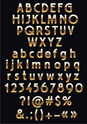 Gold Gradient Alphabet, Numbers, and Symbols Vector Set Free Vector