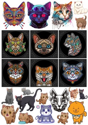 Diverse Cat Illustrations and Decorative Cat Portraits Vector Collection Free Vector
