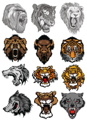 Roaring Wild Animal Heads Vector Collection Free Vector