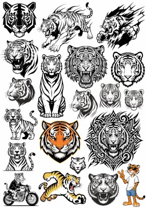 Diverse Collection of Tiger Vector Illustrations and Mascots Free Vector