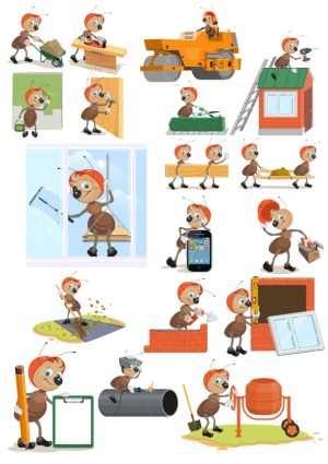 Cartoon Ants Performing Various Construction and Maintenance Tasks Free Vector