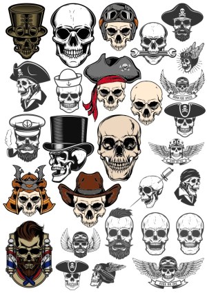 Collection of Diverse Skull and Skeleton Vector Illustrations Free Vector