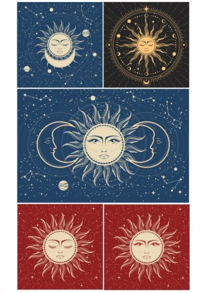 Mystical Sun and Moon Astrology Vector Illustrations Free Vector