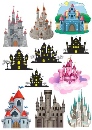 Collection of Fantasy Castle Vector Illustrations Free Vector