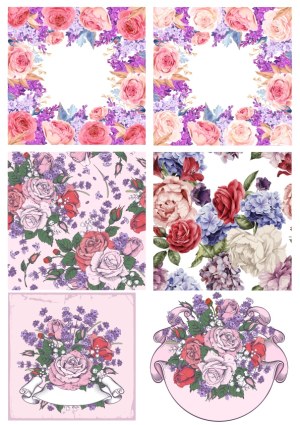 Vintage Floral Rose and Hydrangea Vector Frames and Patterns Free Vector