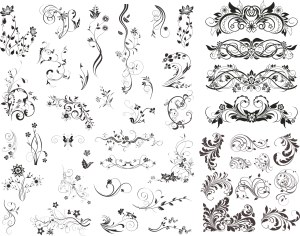 Black Floral Swirls and Decorative Floral Elements Collection Free Vector