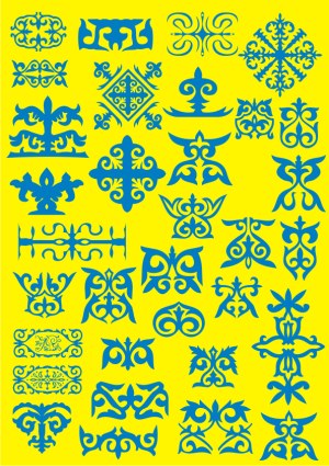 Blue Ornamental Decorative Vector Patterns on Yellow Background Free Vector
