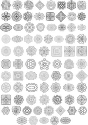 Set of 72 Intricate Guilloche Patterns in Black and White Free Vector