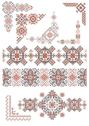 Traditional Cross-Stitch Ornamental Patterns and Borders Free Vector