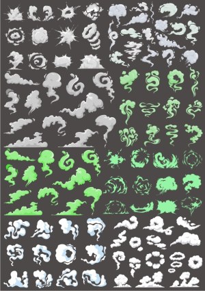 Collection of Vector Smoke, Explosion, and Cloud Effects in Various Colors and Styles Free Vector