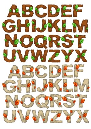 Wood and Stone Alphabet Letters Decorated with Leaves Free Vector