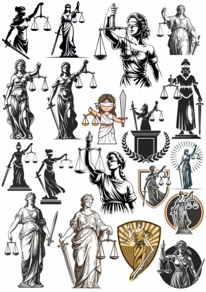 Collection of Lady Justice Blindfolded Statues and Symbols Free Vector