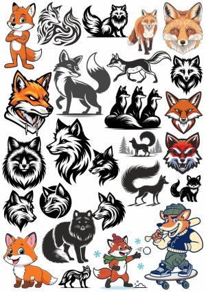 Fox Vector Clipart Collection with Cartoon and Silhouette Styles Free Vector