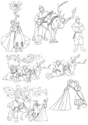 Frozen Characters Line Art Vector Set Free Vector