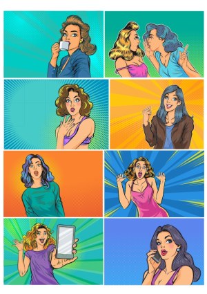Pop Art Women Expressing Various Emotions and Actions Free Vector