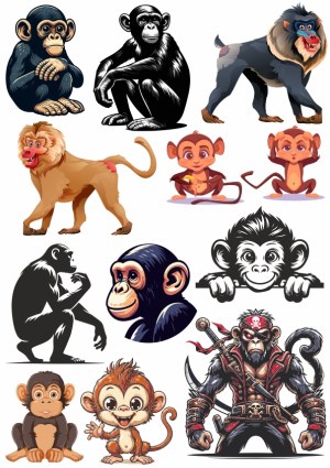 Collection of Vector Monkey and Ape Illustrations Free Vector